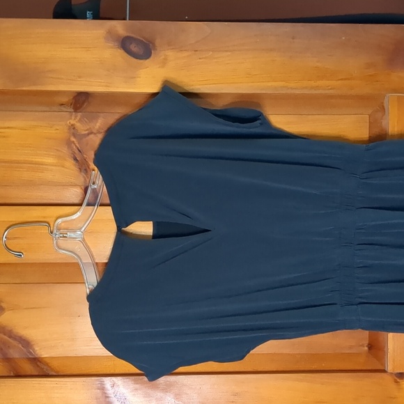 JOE FRESH* Size S elastic waist cap sleeve loop/button close 2pkt jumpsuit slate - Picture 6 of 8